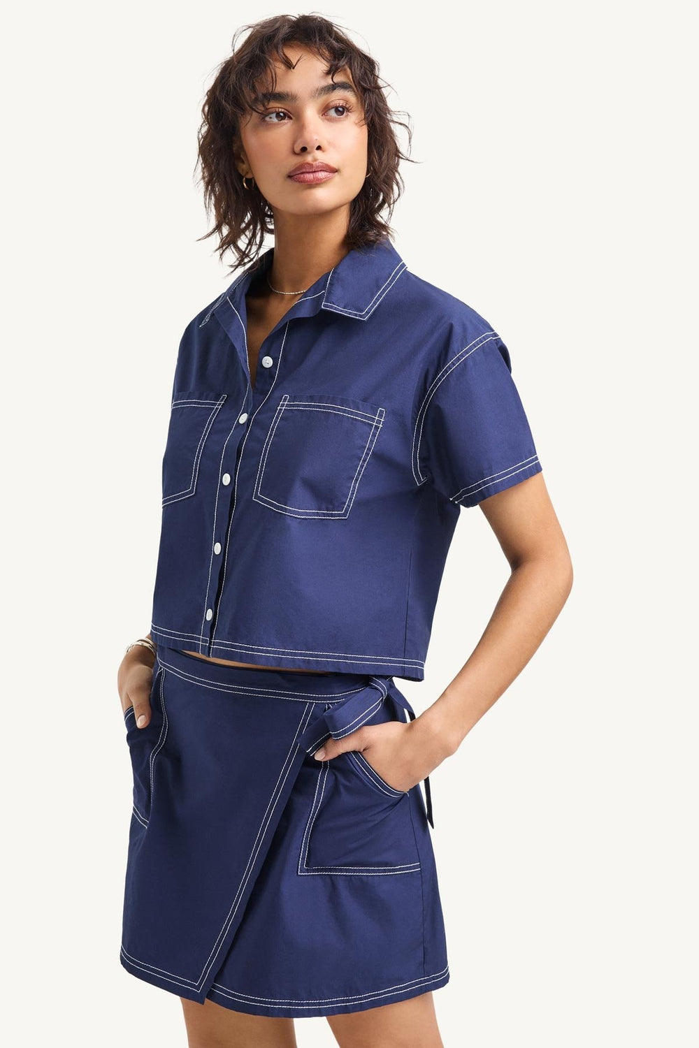 VITAMIN A Ashley Poplin Cropped Shirt-The Shop Laguna Beach