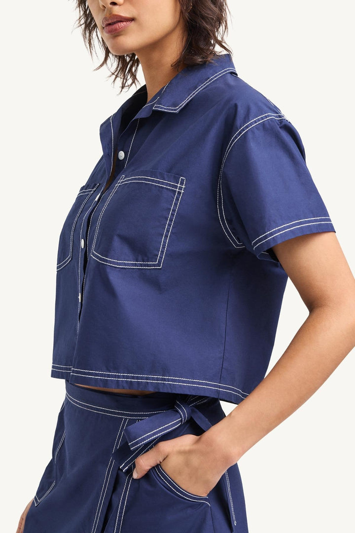 VITAMIN A Ashley Poplin Cropped Shirt-The Shop Laguna Beach