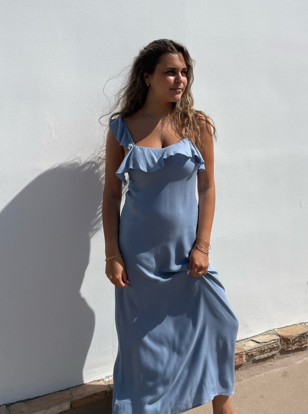 AILA BLUE Leah Ruffle Shoulder Dress-The Shop Laguna Beach