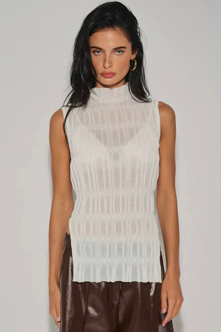 KEEN THE LABEL Lyra Sheer Knit Mock-Neck Tank