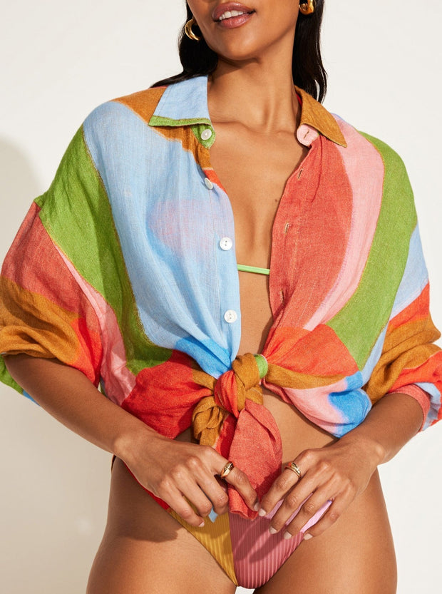 VITAMIN A Playa Printed Oversized Linen Coverup Shirt-The Shop Laguna Beach