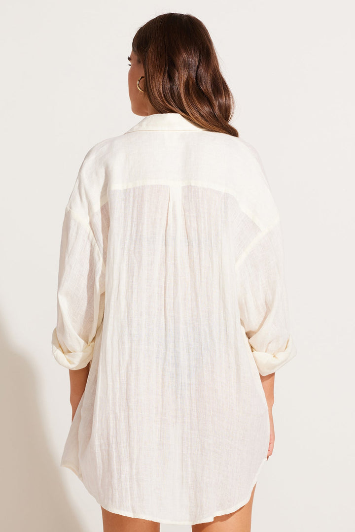 VITAMIN A Playa Solid Linen Oversized Coverup Shirt - More Colors Available-The Shop Laguna Beach