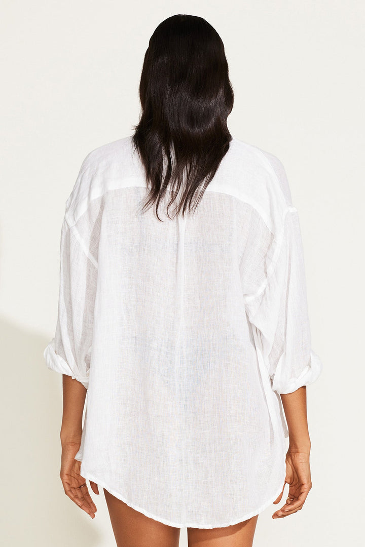 VITAMIN A Playa Solid Linen Oversized Coverup Shirt - More Colors Available-The Shop Laguna Beach