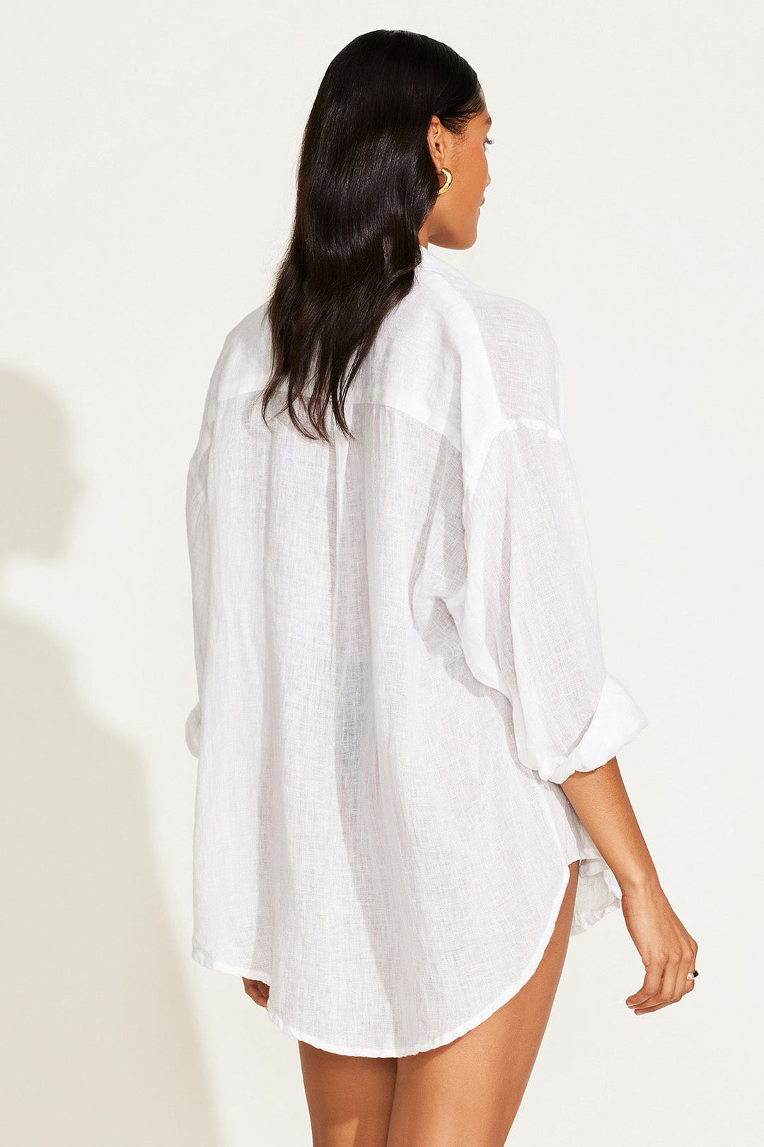 VITAMIN A Playa Solid Linen Oversized Coverup Shirt - More Colors Available-The Shop Laguna Beach