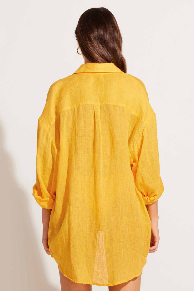 VITAMIN A Playa Solid Linen Oversized Coverup Shirt - More Colors Available