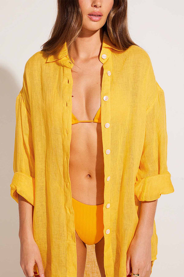VITAMIN A Playa Solid Linen Oversized Coverup Shirt - More Colors Available