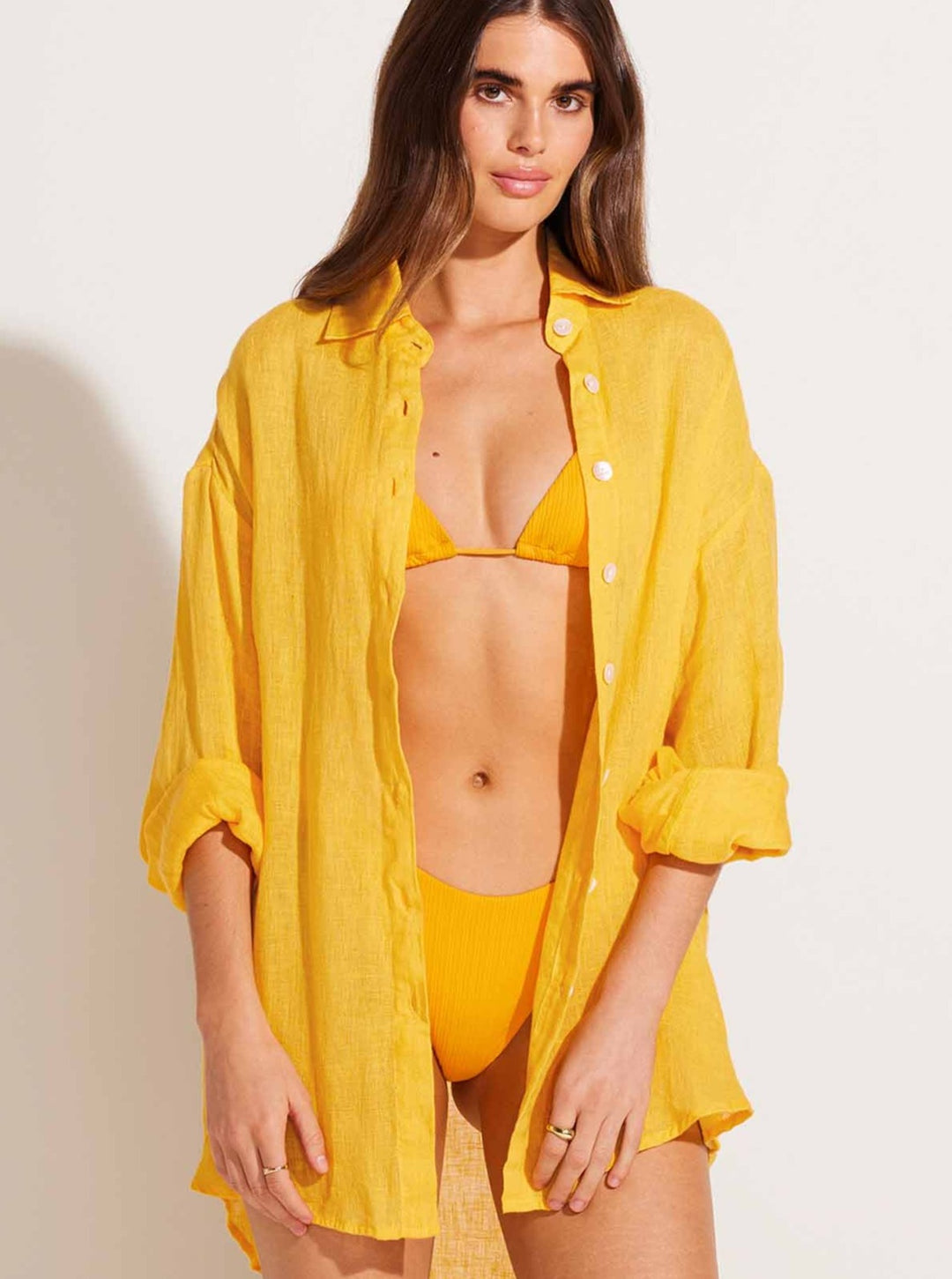 VITAMIN A Playa Solid Linen Oversized Shirt | The Shop Laguna Beach