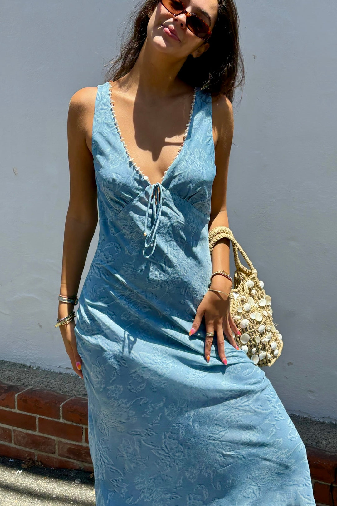 KEEN THE LABEL Ever Beaded V-Neck Maxi Dress