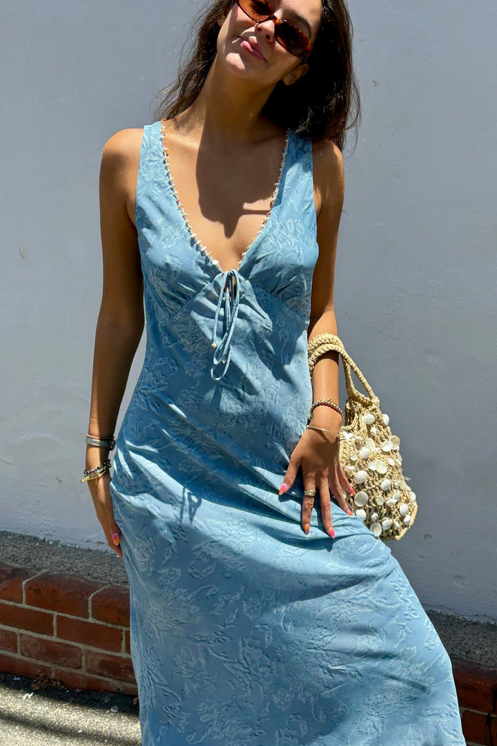 KEEN THE LABEL Ever Beaded V-Neck Maxi Dress