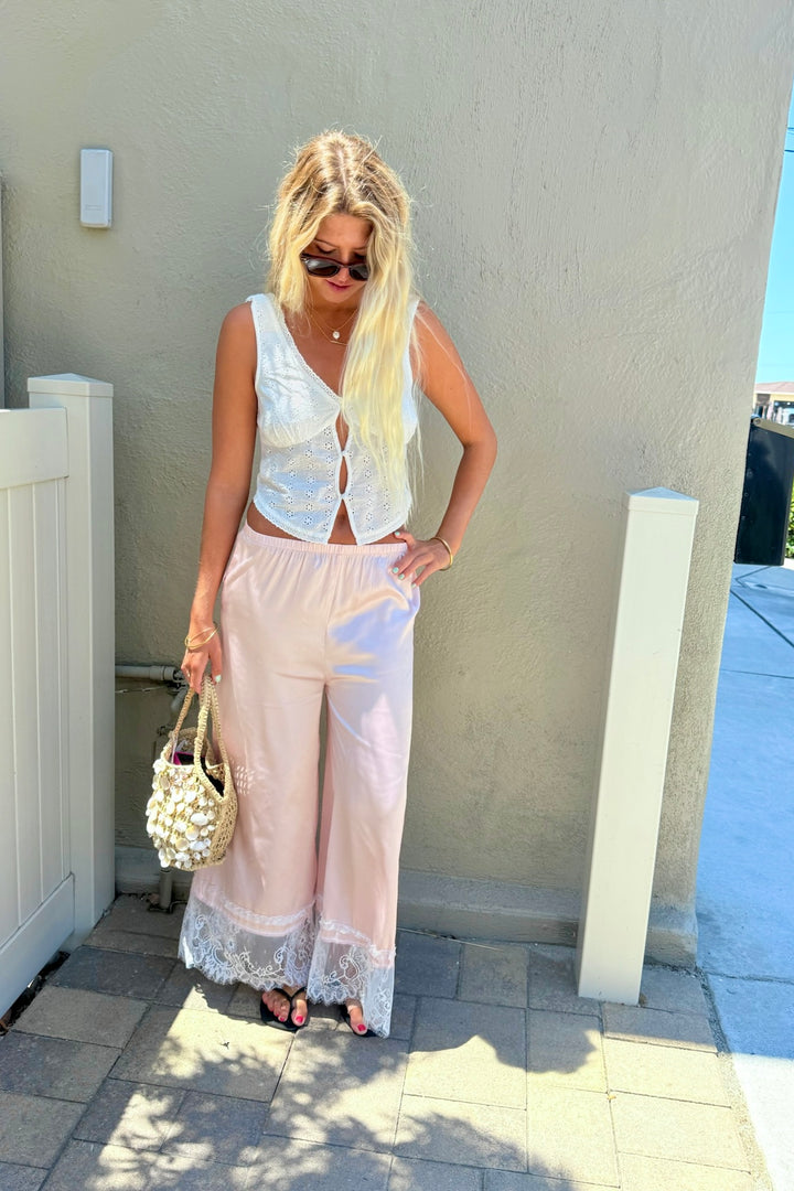 KEEN THE LABEL Perry Lace-Trim Satin Pant-The Shop Laguna Beach