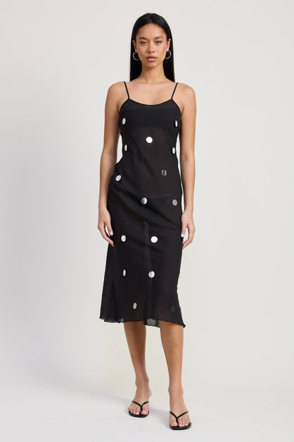 KEEN THE LABEL Paulette Semi-Sheer Sequin Bias Midi Dress-The Shop Laguna Beach