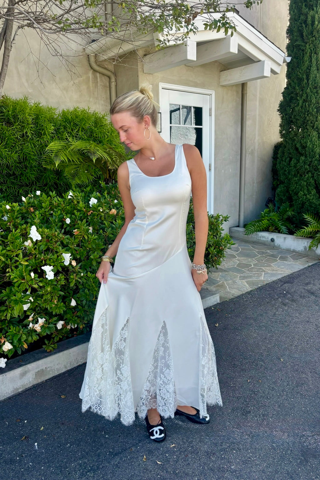 KEEN THE LABEL Alba Satin Inset Lace Maxi Dress-The Shop Laguna Beach