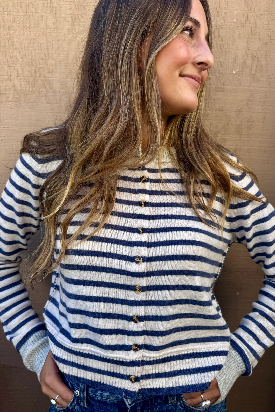 KEEN THE LABEL Carolyn Striped Cardigan Sweater-The Shop Laguna Beach