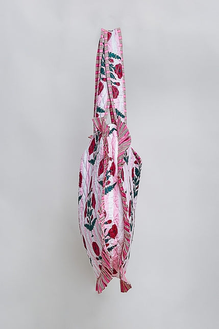 Heart-Shaped Ruffle-Edge Quilted Tote Bag