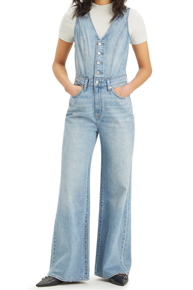 LEVI'S Denim Vest Wide-Leg Denim Jumpsuit-The Shop Laguna Beach