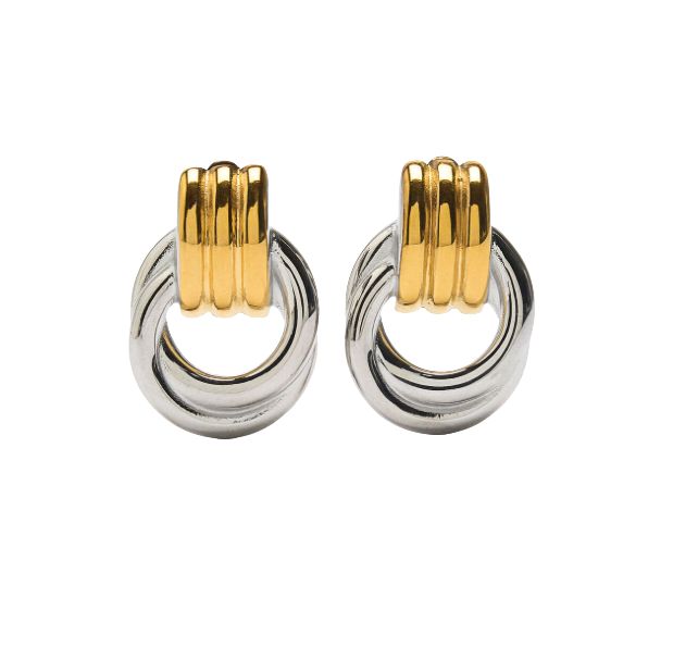 HOOP LA Double Knotted Two-Tone Door Knocker Earrings-The Shop Laguna Beach