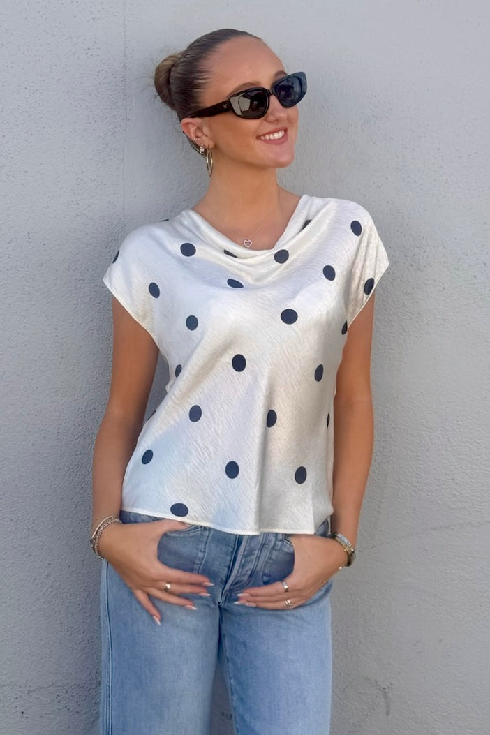 KEEN THE LABEL Meme Cowl Neck Polka Dot Top-The Shop Laguna Beach