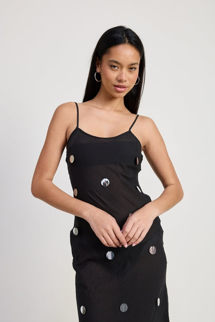 KEEN THE LABEL Paulette Semi-Sheer Sequin Bias Midi Dress-The Shop Laguna Beach