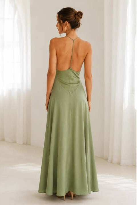 KEEN THE LABEL Everleigh Plunging Halter Maxi Dress