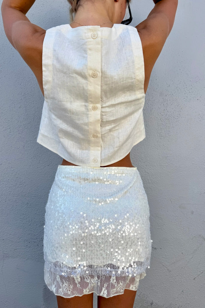 KEEN THE LABEL Jordanna Sequin Lace Mini Skirt