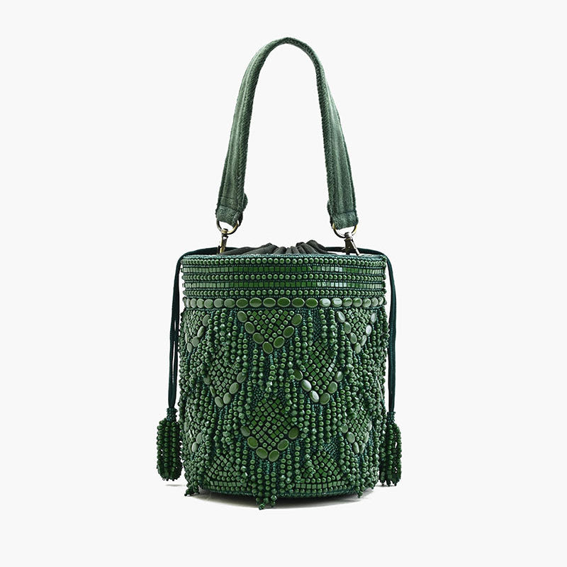Emerald Eden Beaded Bucket Bag-The Shop Laguna Beach