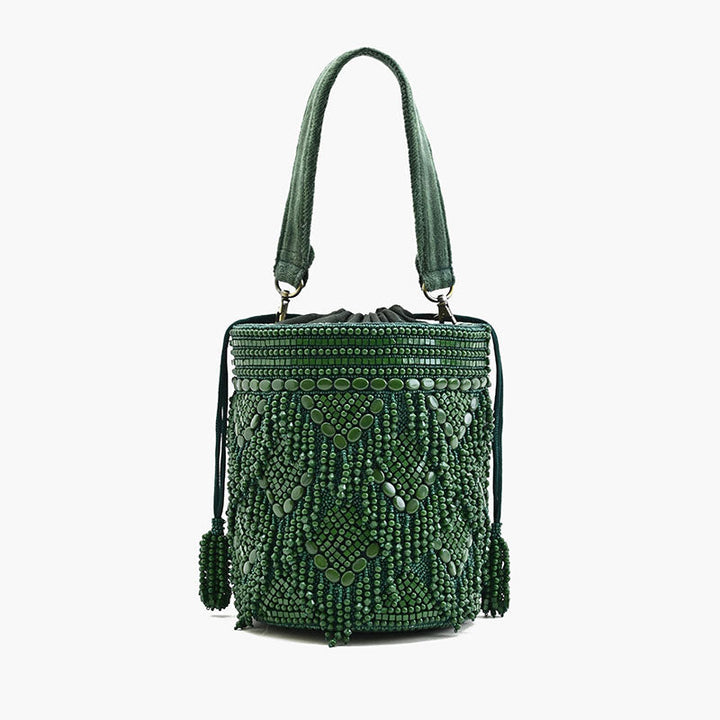 Emerald Eden Beaded Bucket Bag-The Shop Laguna Beach