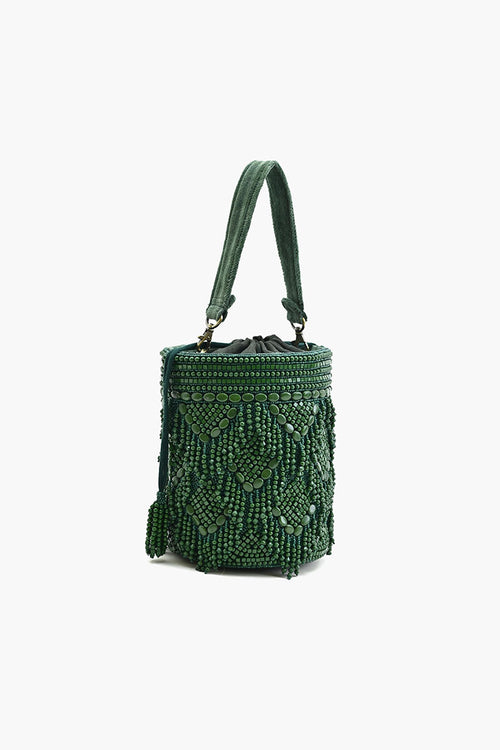 Emerald Eden Beaded Bucket Bag-The Shop Laguna Beach