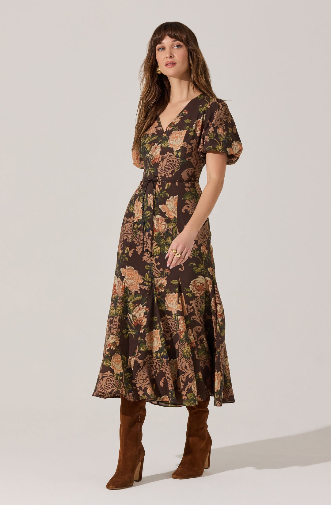 ASTR THE LABEL Lavena Puff-Sleeve Midi Dress-The Shop Laguna Beach