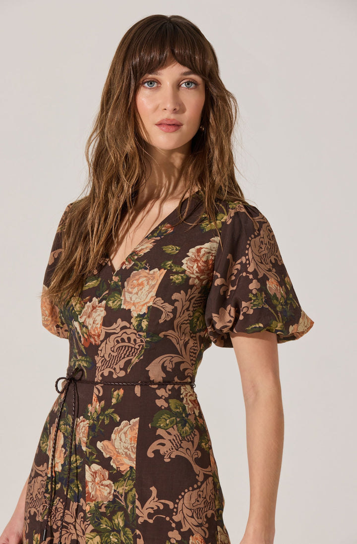 ASTR THE LABEL Lavena Puff-Sleeve Midi Dress-The Shop Laguna Beach