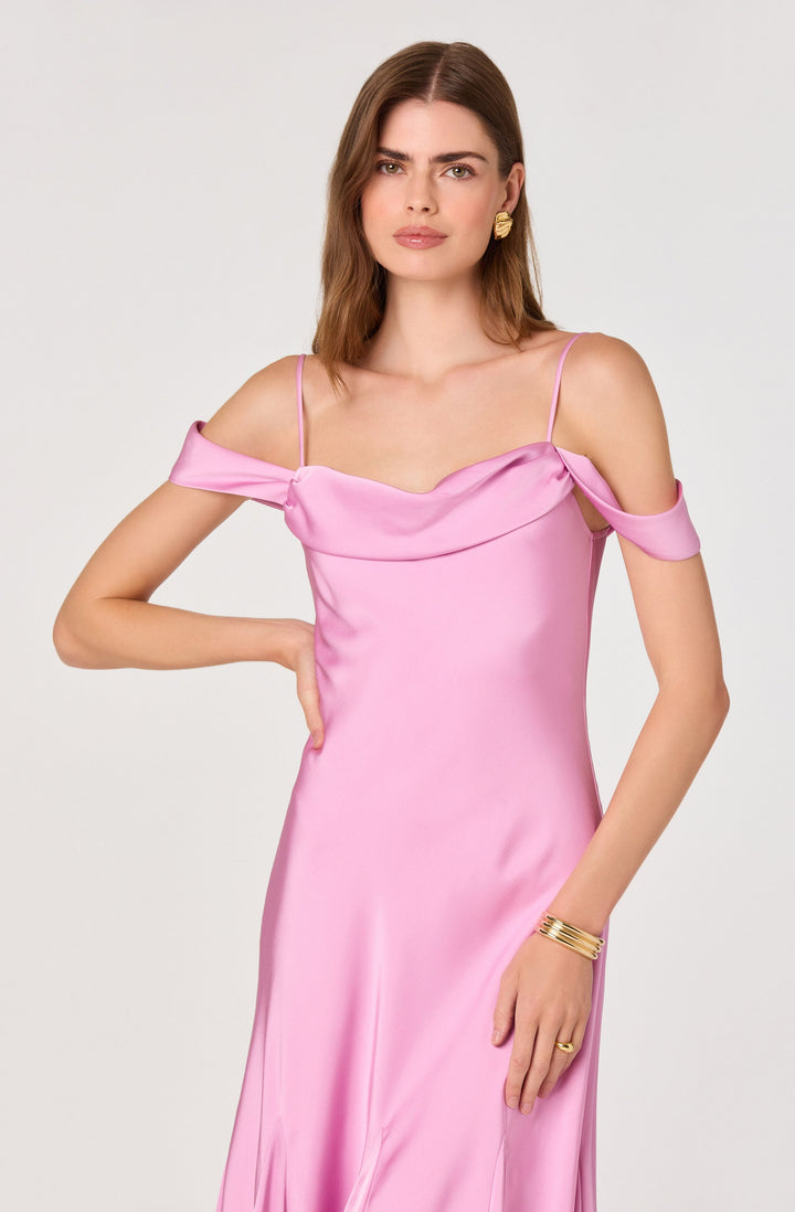 ASTR THE LABEL Araxie Satin Off-Shoulder Midi Dress-The Shop Laguna Beach