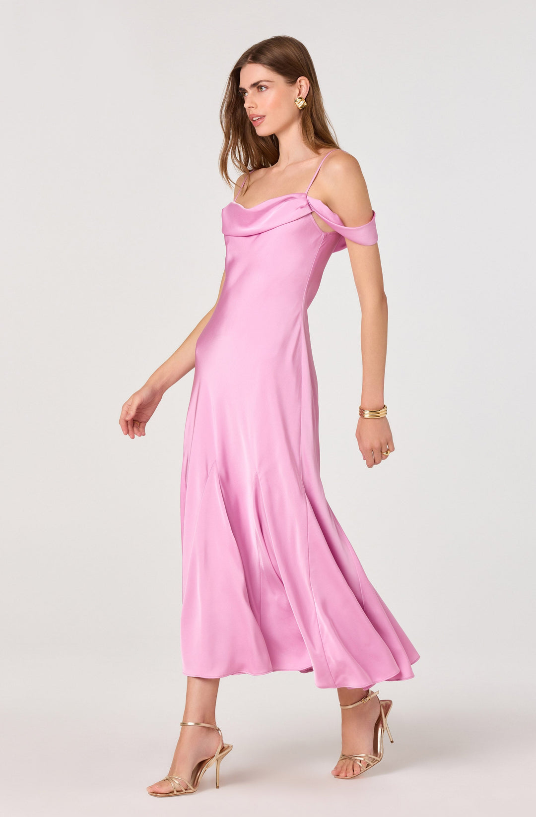 ASTR THE LABEL Araxie Satin Off-Shoulder Midi Dress-The Shop Laguna Beach