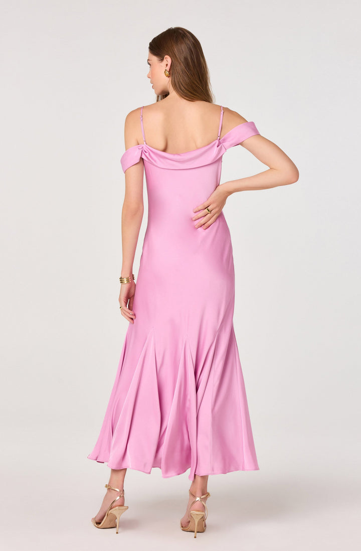 ASTR THE LABEL Araxie Satin Off-Shoulder Midi Dress-The Shop Laguna Beach