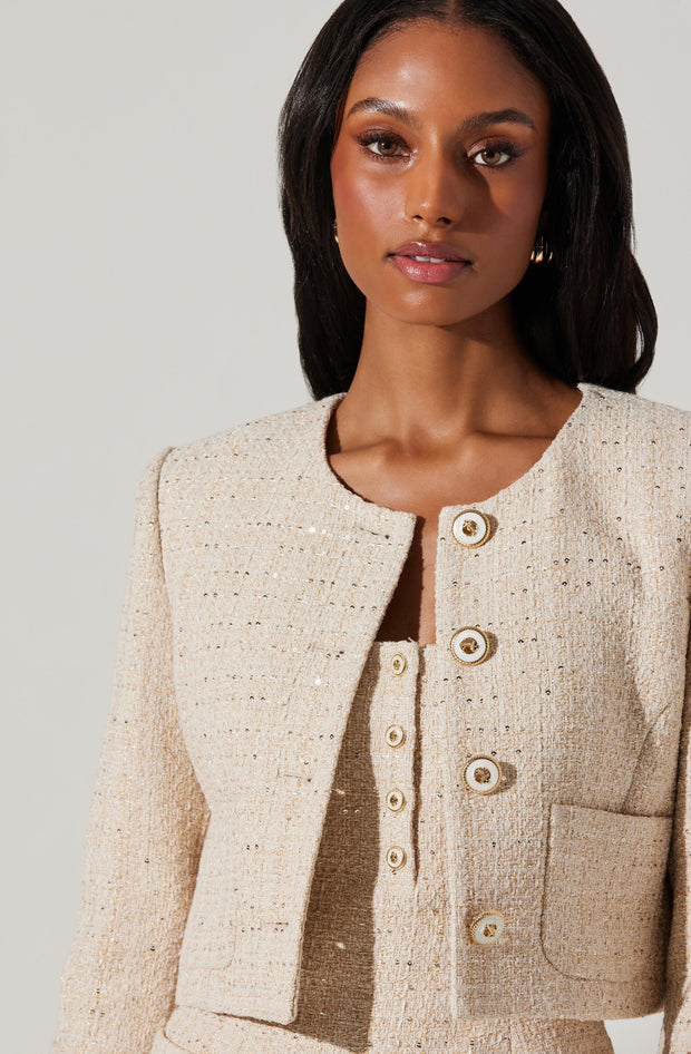 ASTR THE LABEL Milena Tweed Crop Jacket-The Shop Laguna Beach