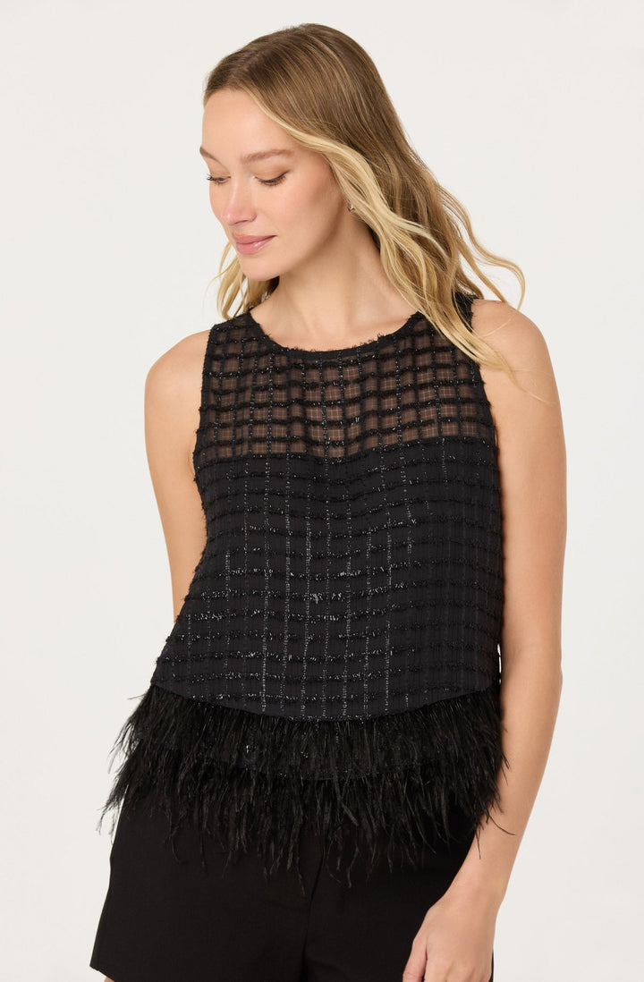 ASTR THE LABEL Etheos Metallic Feather-Trim Top-The Shop Laguna Beach