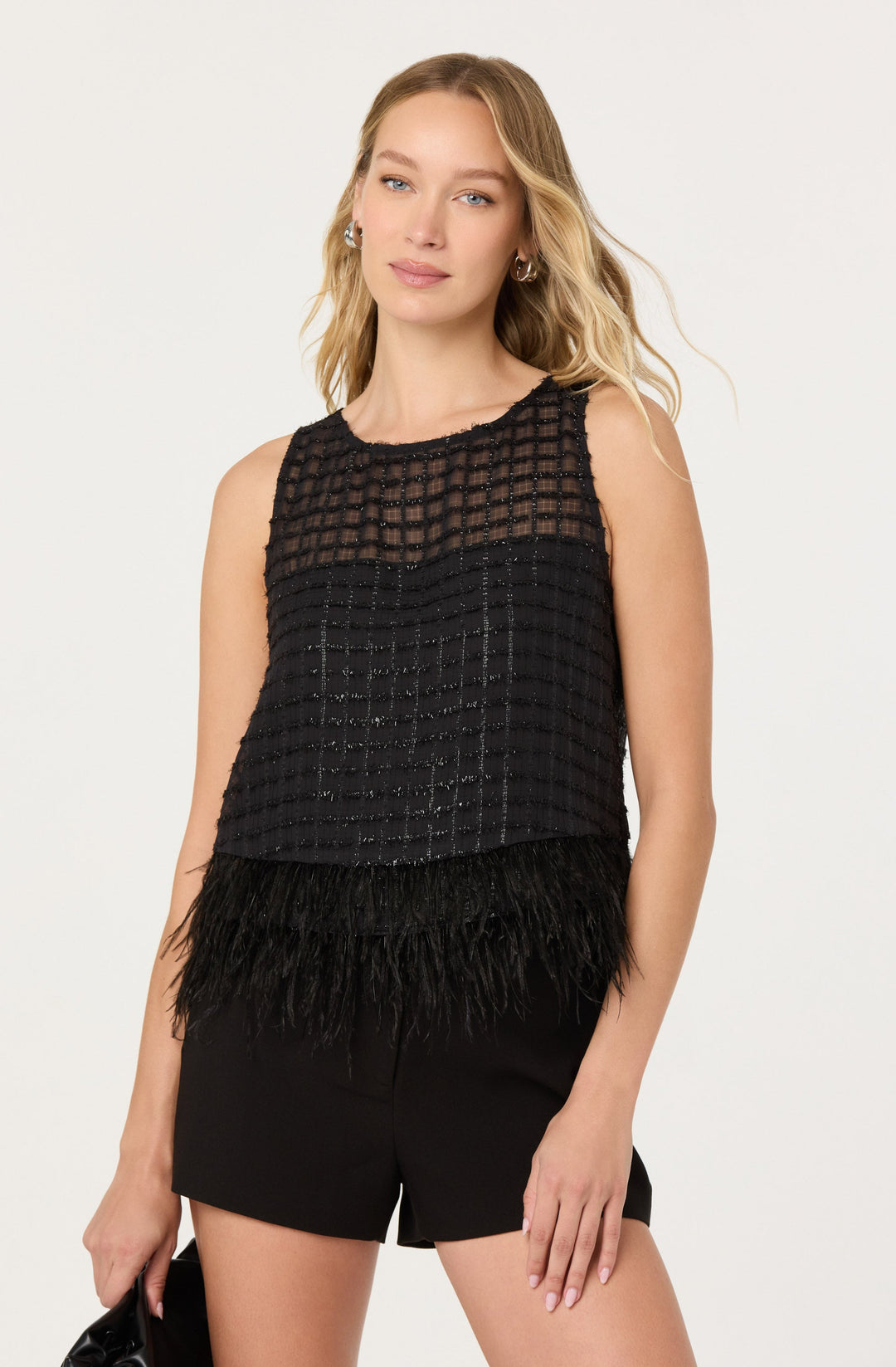 ASTR THE LABEL Etheos Metallic Feather-Trim Top-The Shop Laguna Beach