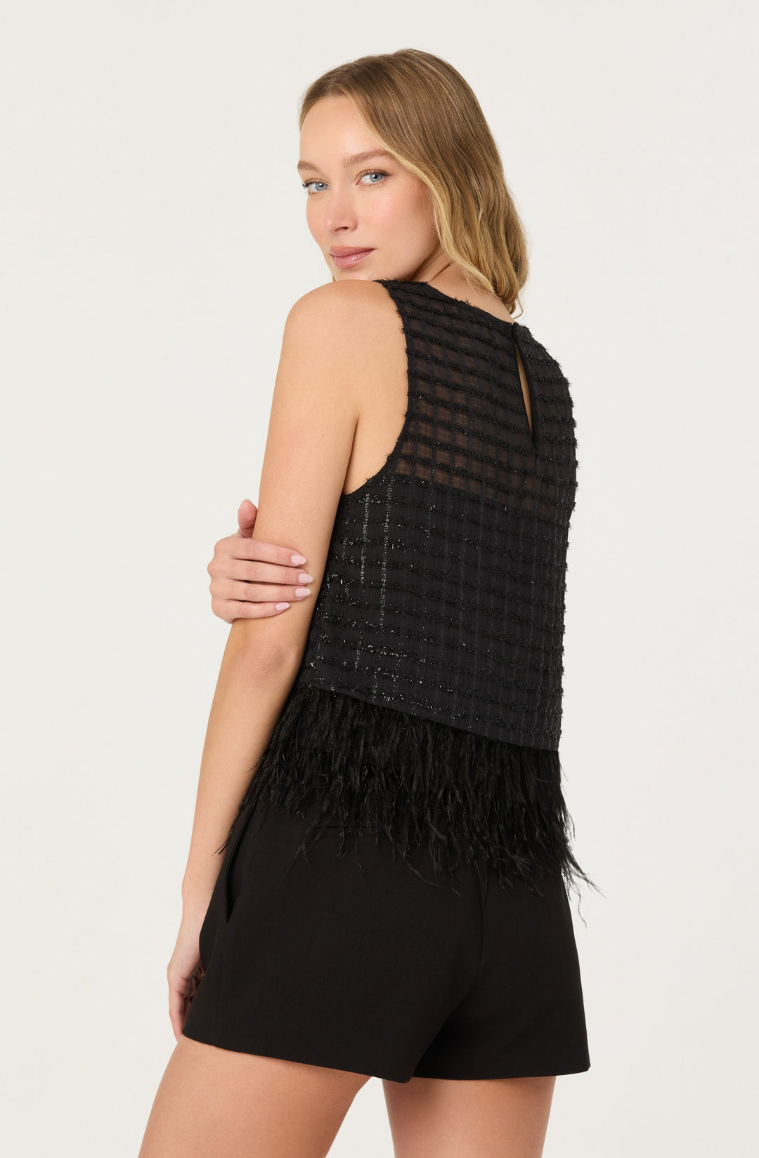 ASTR THE LABEL Etheos Metallic Feather-Trim Top-The Shop Laguna Beach