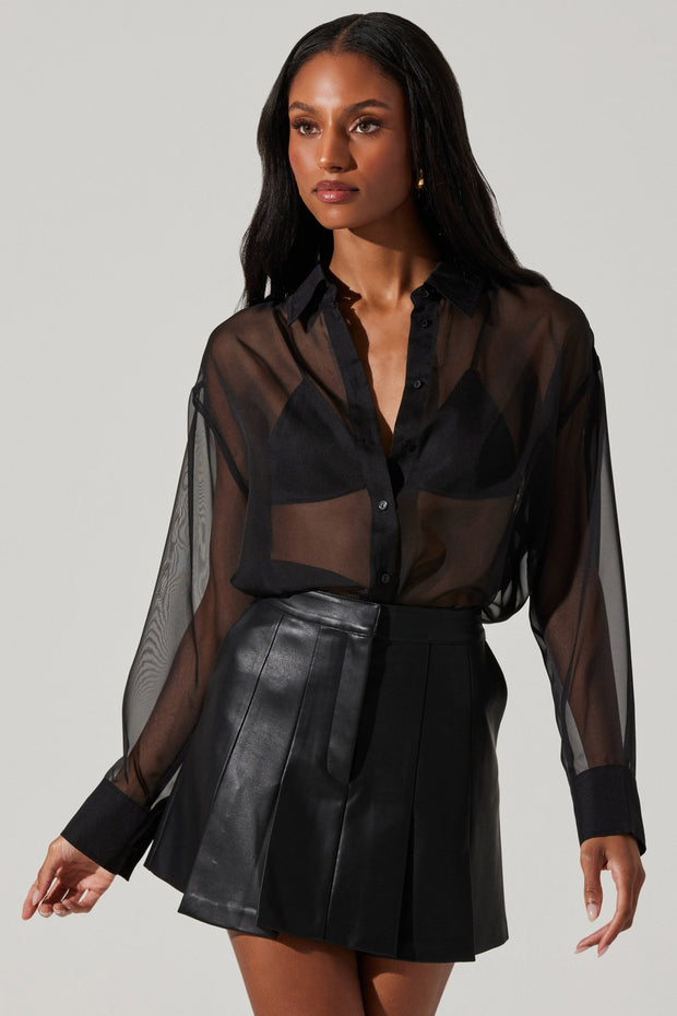 ASTR THE LABEL Evie Sheer Button-Up Top-The Shop Laguna Beach