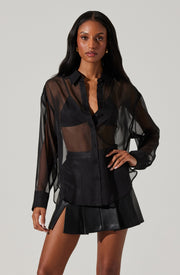 ASTR THE LABEL Evie Sheer Button-Up Top-The Shop Laguna Beach