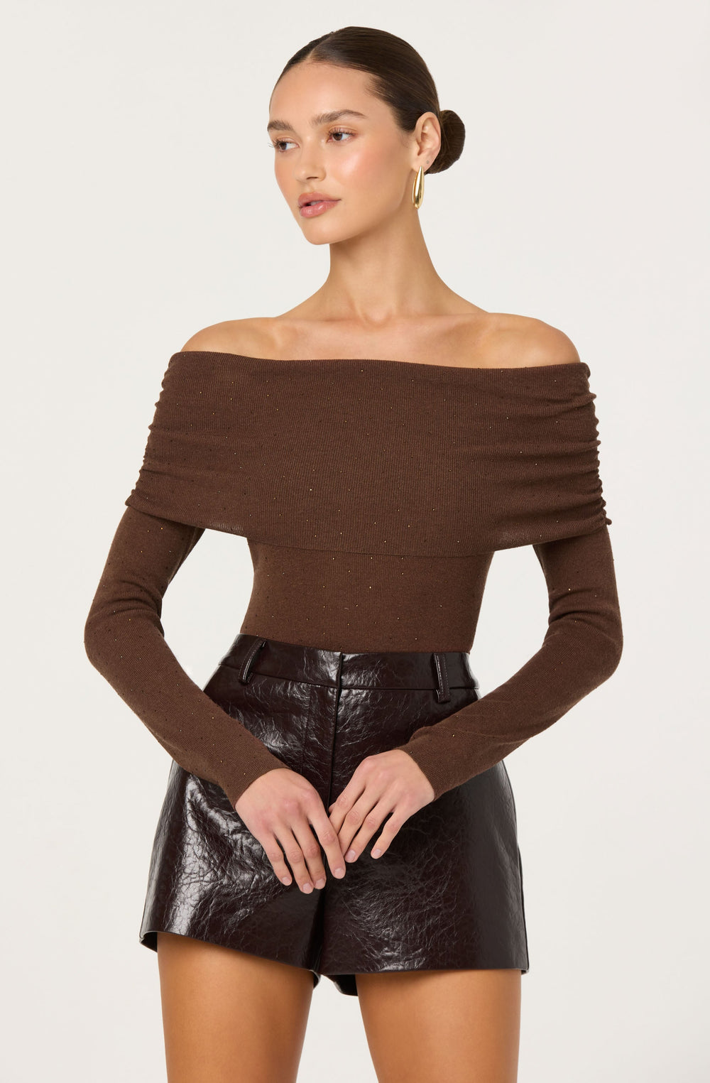 ASTR THE LABEL Kylin Rhinestone Off-Shoulder Knit Top-The Shop Laguna Beach