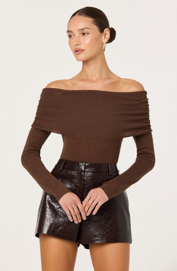 ASTR THE LABEL Kylin Rhinestone Off-Shoulder Knit Top-The Shop Laguna Beach