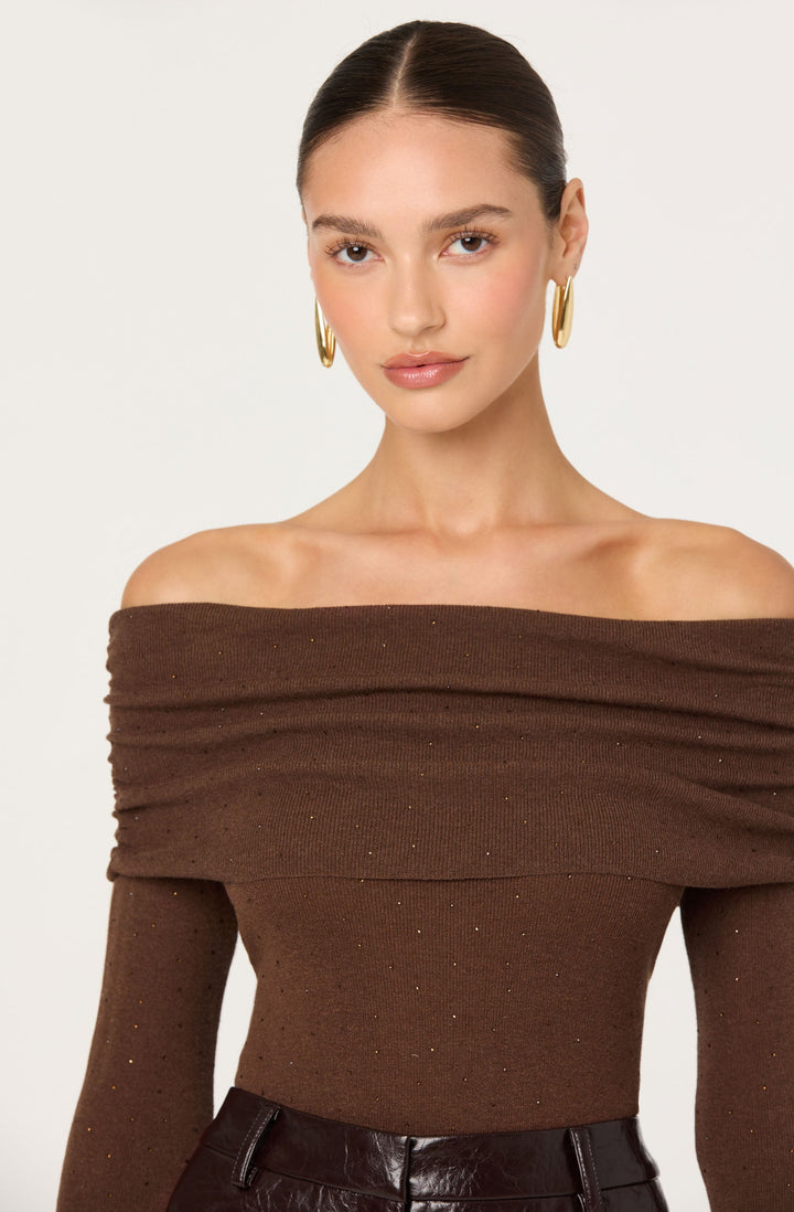 ASTR THE LABEL Kylin Rhinestone Off-Shoulder Knit Top-The Shop Laguna Beach