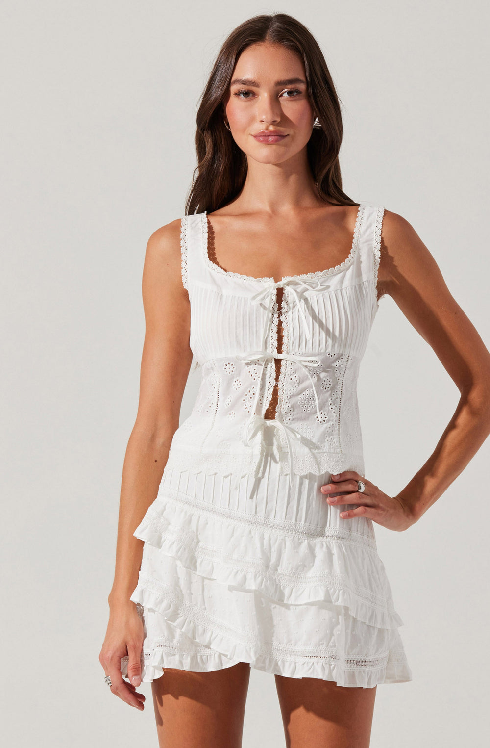 ASTR THE LABEL Kensley Eyelet Tie-Front Tank-The Shop Laguna Beach