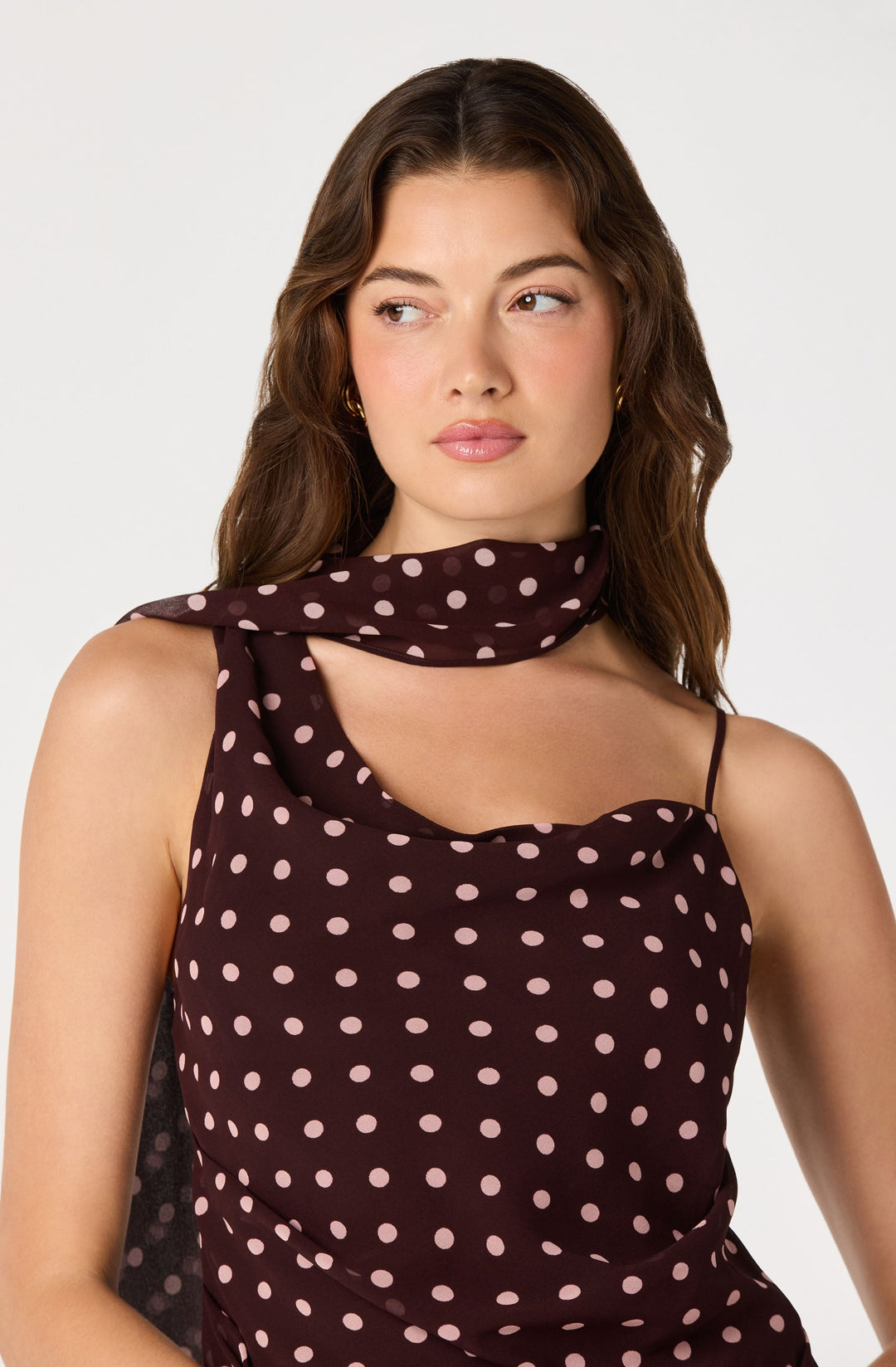 ASTR THE LABEL Adrie Asymmetrical Chiffon Scarf Top