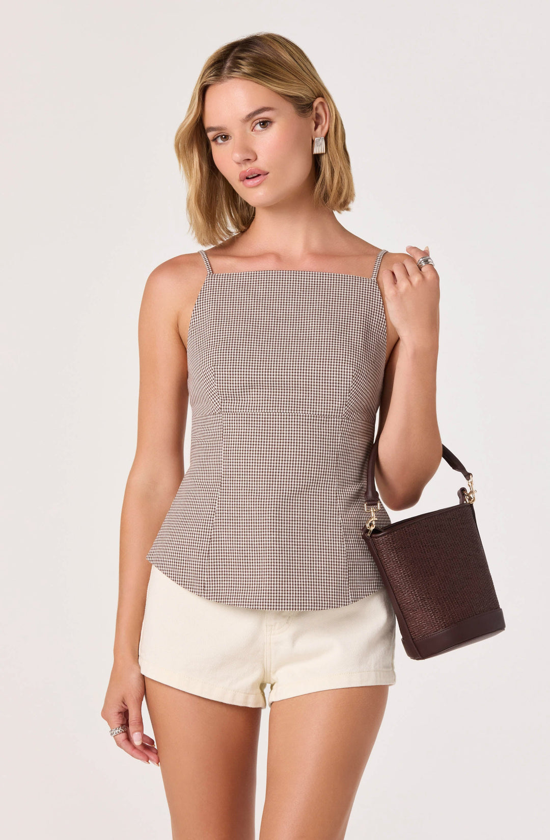 ASTR THE LABEL Nora Gingham Open-Back Tank