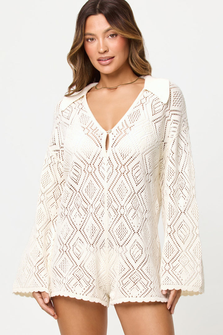 LSPACE X THE SALTY BLONDE Golden Daze Crochet-Knit Romper-The Shop Laguna Beach