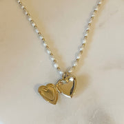 HOUSE OF AU.+ORA Heart of Gold Locket Pearl Necklace-The Shop Laguna Beach
