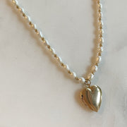 HOUSE OF AU.+ORA Heart of Gold Locket Pearl Necklace-The Shop Laguna Beach