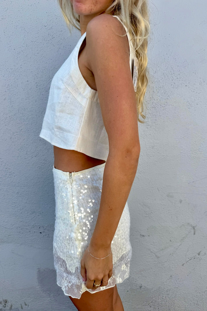KEEN THE LABEL Jordanna Sequin Lace Mini Skirt