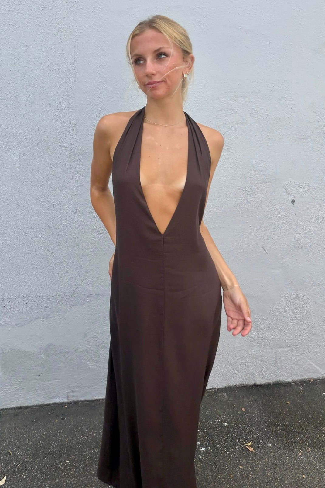 KEEN THE LABEL Gaetano Halter Plunge Maxi Dress