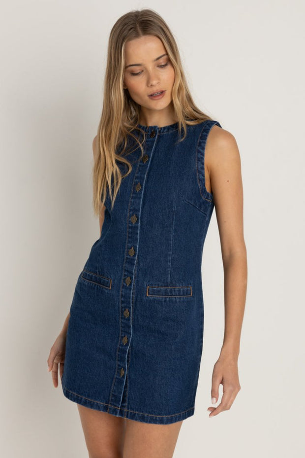 RHYTHM Gia Buttoned Denim Dress-The Shop Laguna Beach